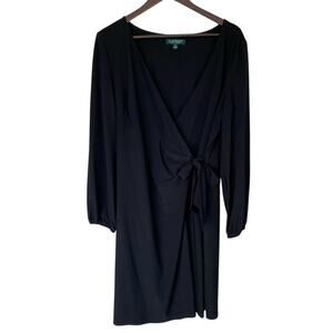 Lauren Ralph Lauren Solid Black Faux Wrap Dress - Size 16